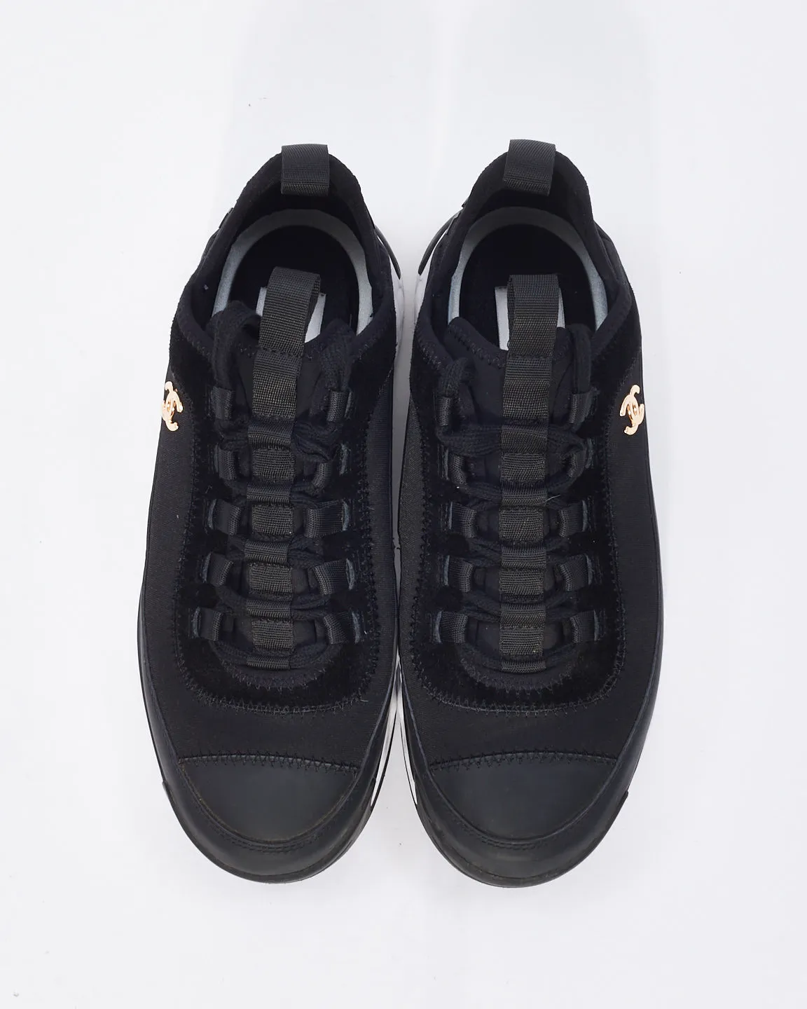 Chanel Black Nylon & Suede Low Top Sneakers - 38