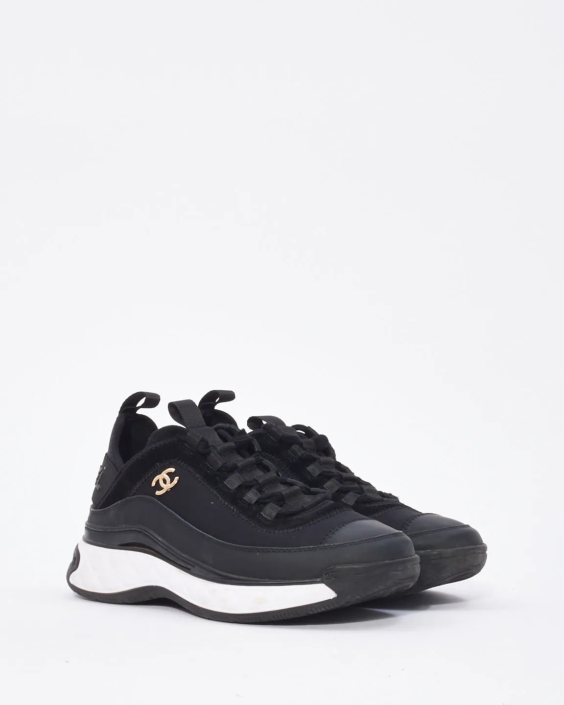 Chanel Black Nylon & Suede Low Top Sneakers - 38