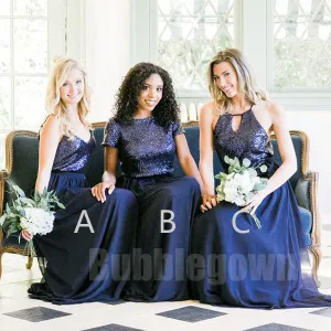 Cheap Mismatched Sequin Top Chiffon Long Bridesmaid Dresses, BD007