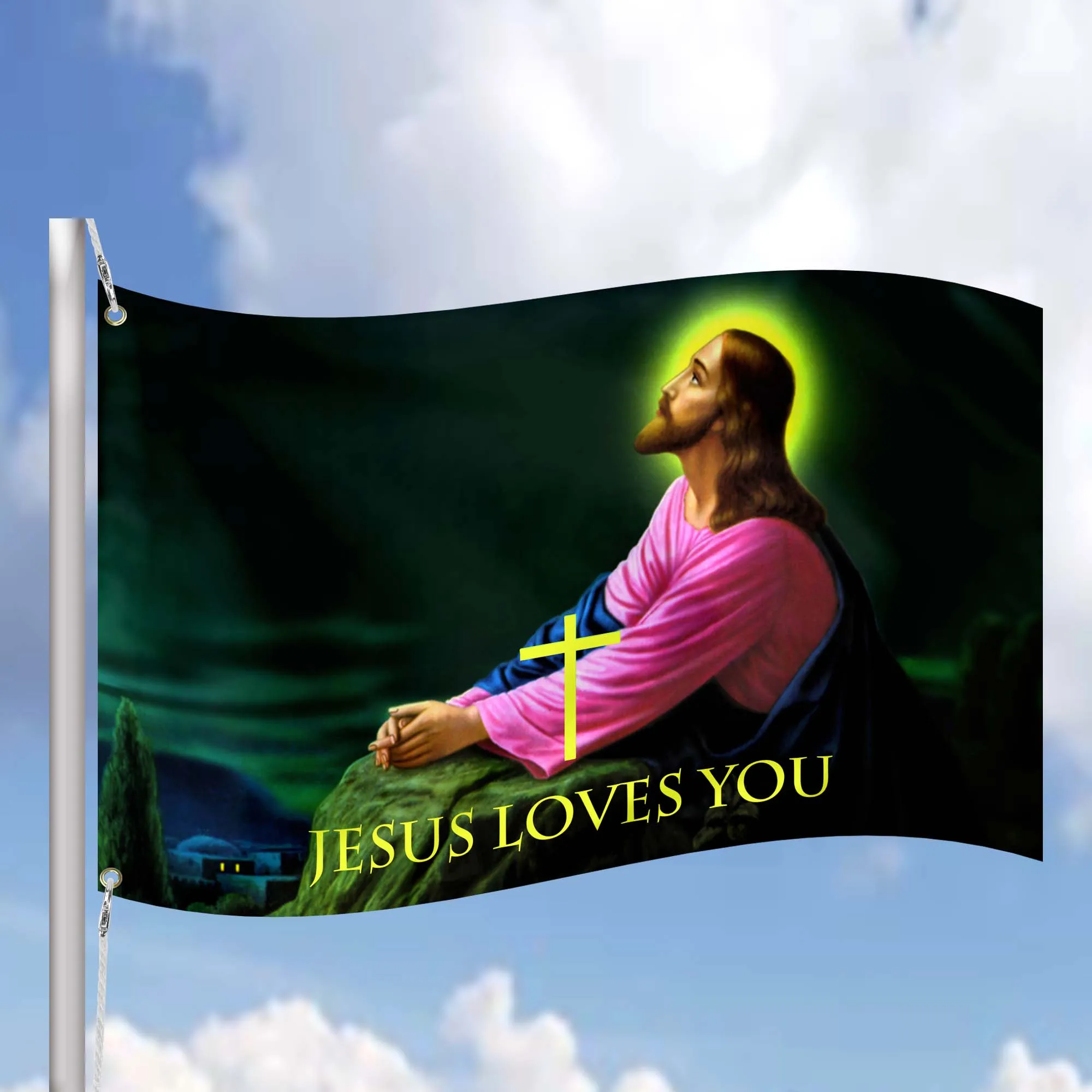 Christian Jesus Loves You Flag Banner