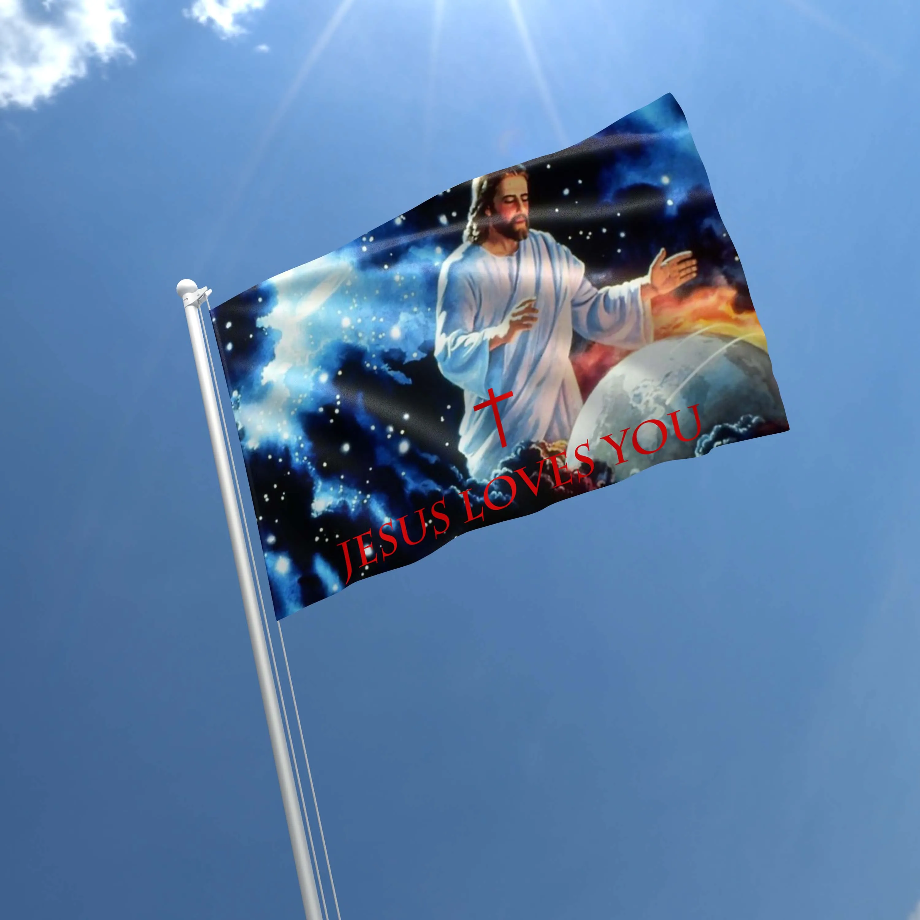 Christian Jesus Loves You Flag Banner