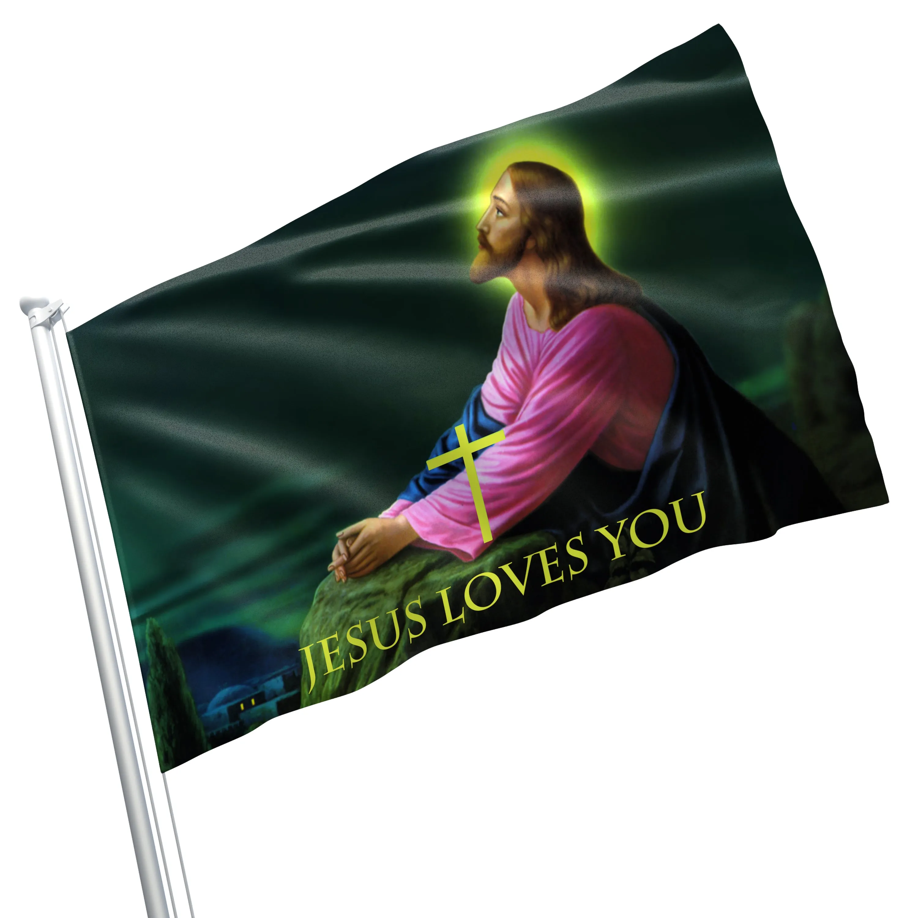 Christian Jesus Loves You Flag Banner
