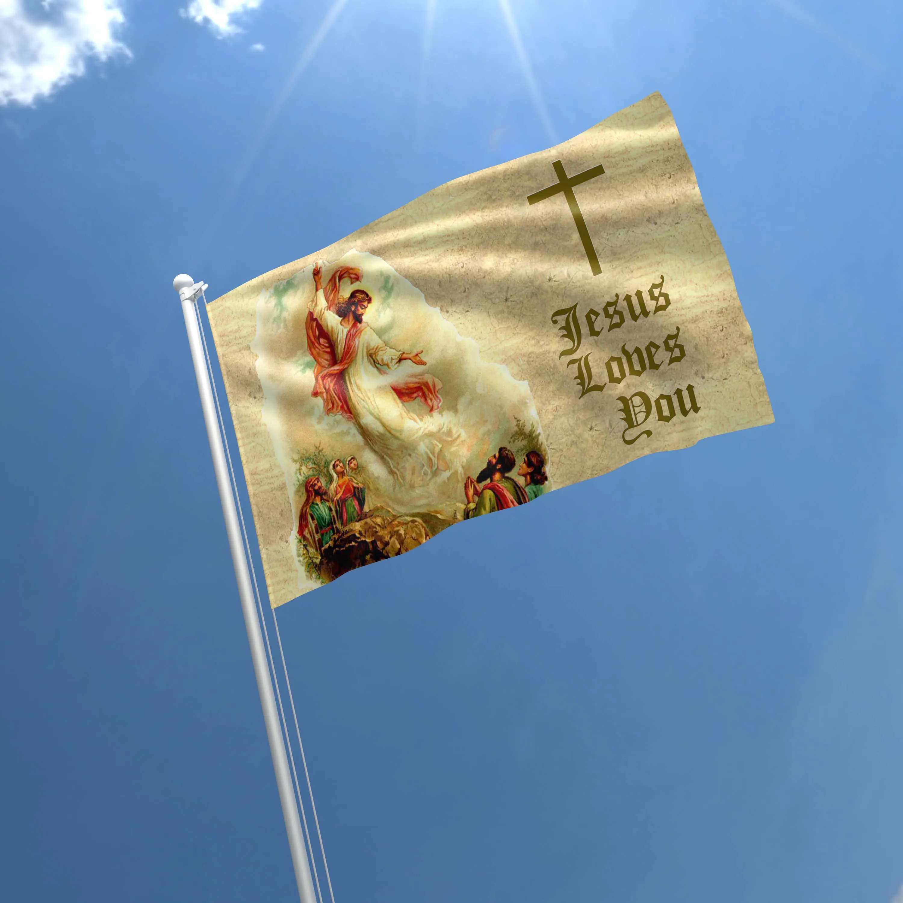 Christian Jesus Loves You Flag Banner