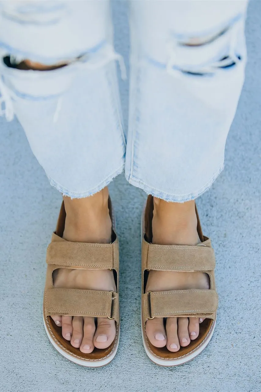 Comfort Faux Suede Velcro Sandal - Brown
