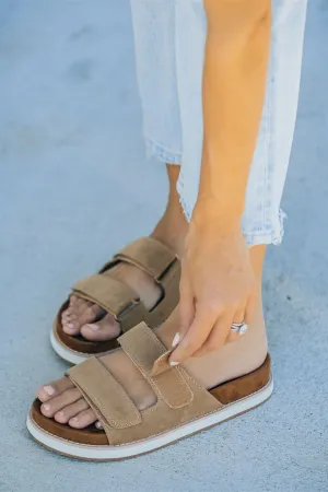 Comfort Faux Suede Velcro Sandal - Brown