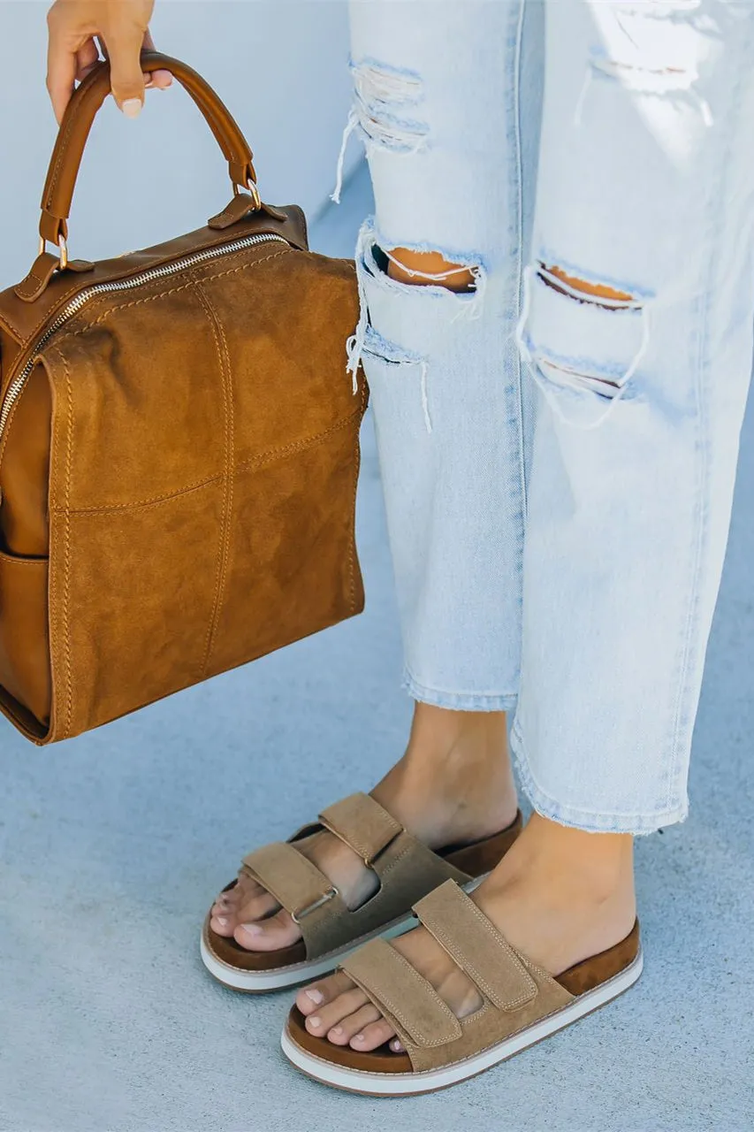 Comfort Faux Suede Velcro Sandal - Brown