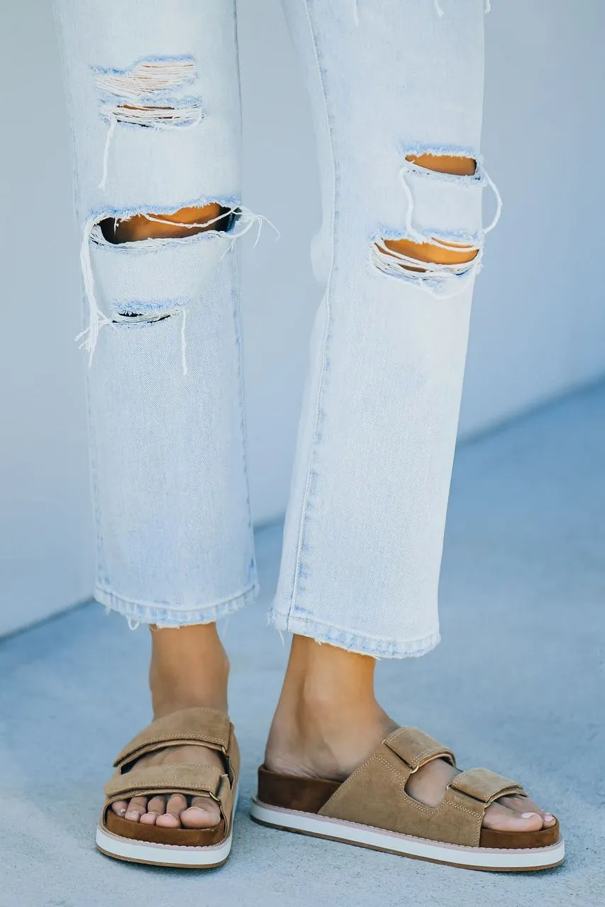 Comfort Faux Suede Velcro Sandal - Brown