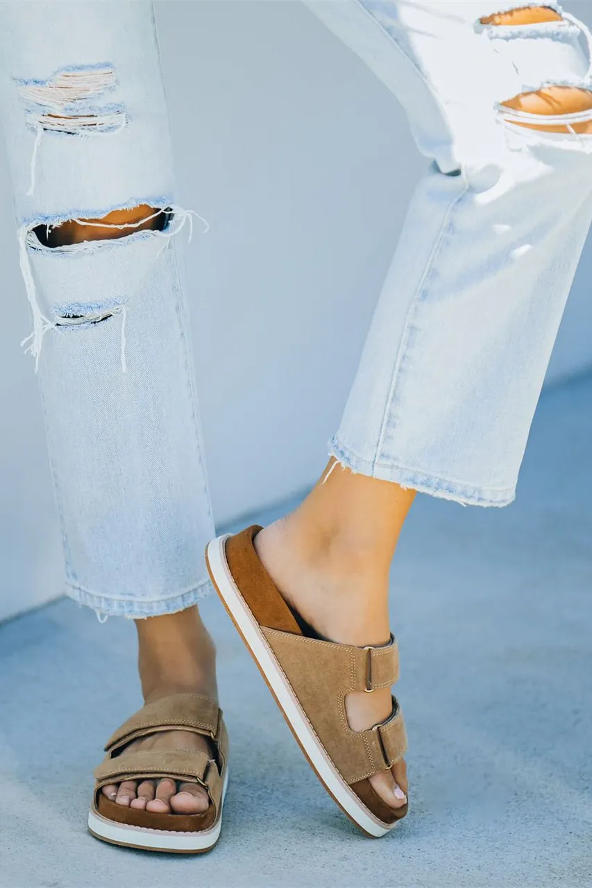 Comfort Faux Suede Velcro Sandal - Brown