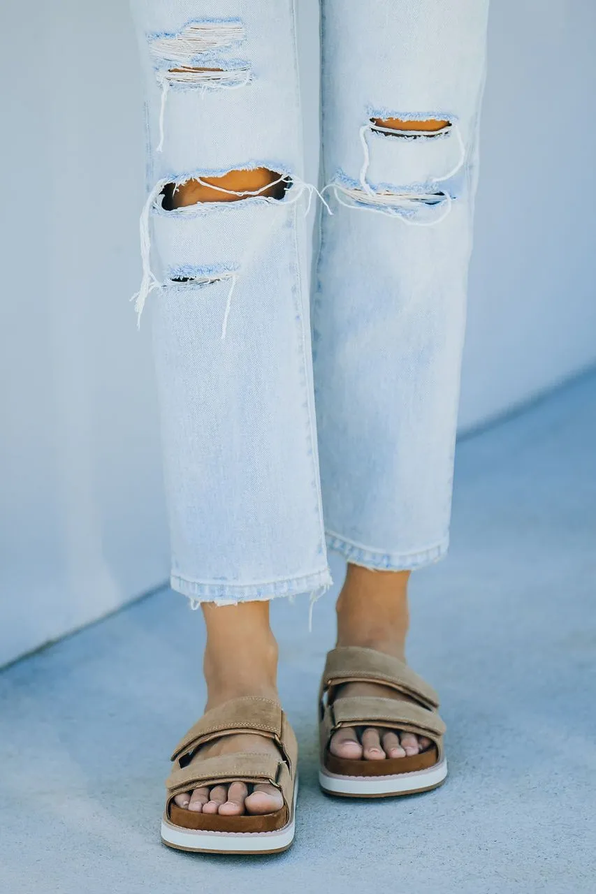 Comfort Faux Suede Velcro Sandal - Brown