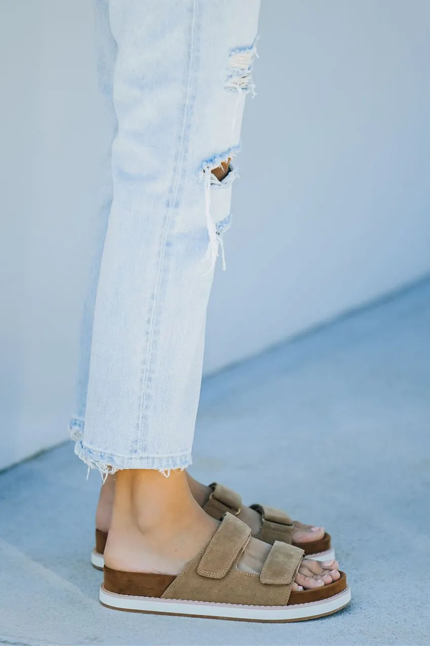 Comfort Faux Suede Velcro Sandal - Brown