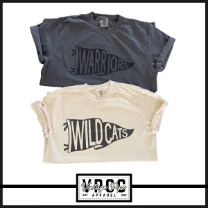 CUSTOMIZE ME- NEURTAL MASCOT PENNANT- Comfort Color Short Sleeve, Long Sleeve, Crop Tees and Crew Sweatshirts