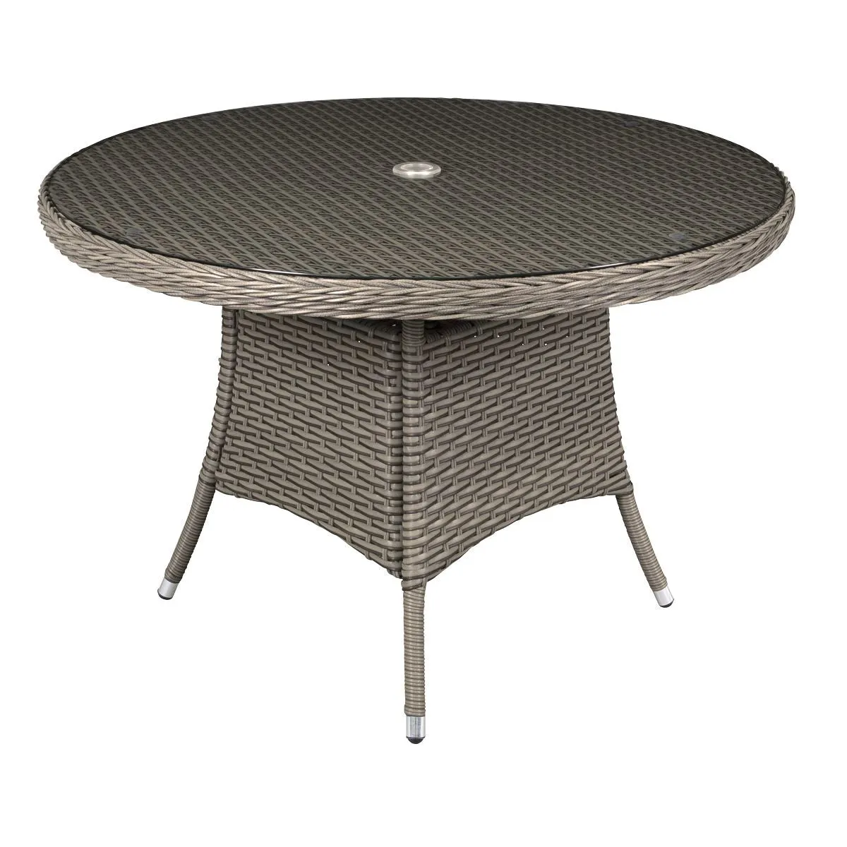 Dellonda Chester Rattan Wicker Outdoor Dining Table with Tempered Glass Top, Brown