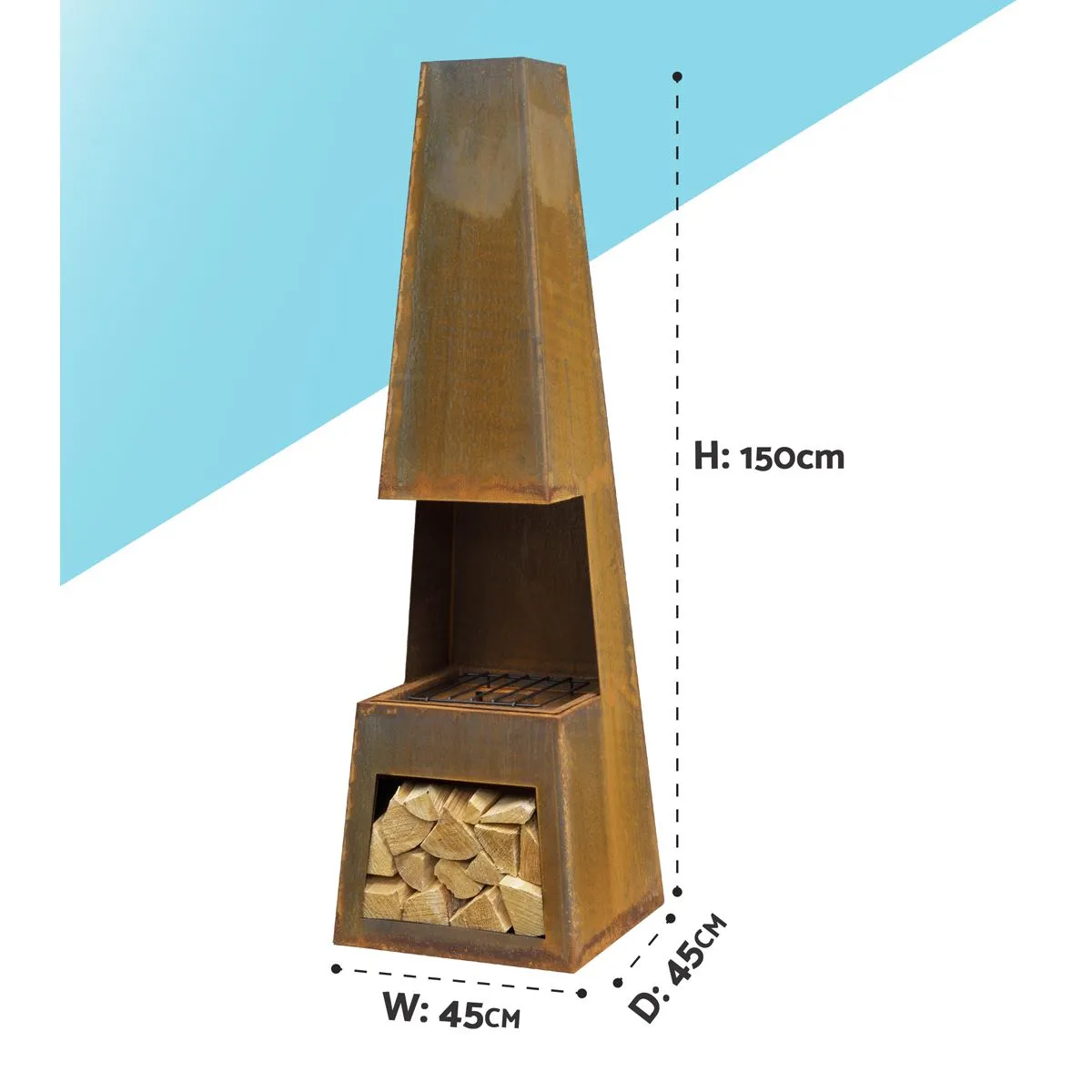 Dellonda Outdoor Chiminea Fireplace Heater Firewood Storage - Corten Steel