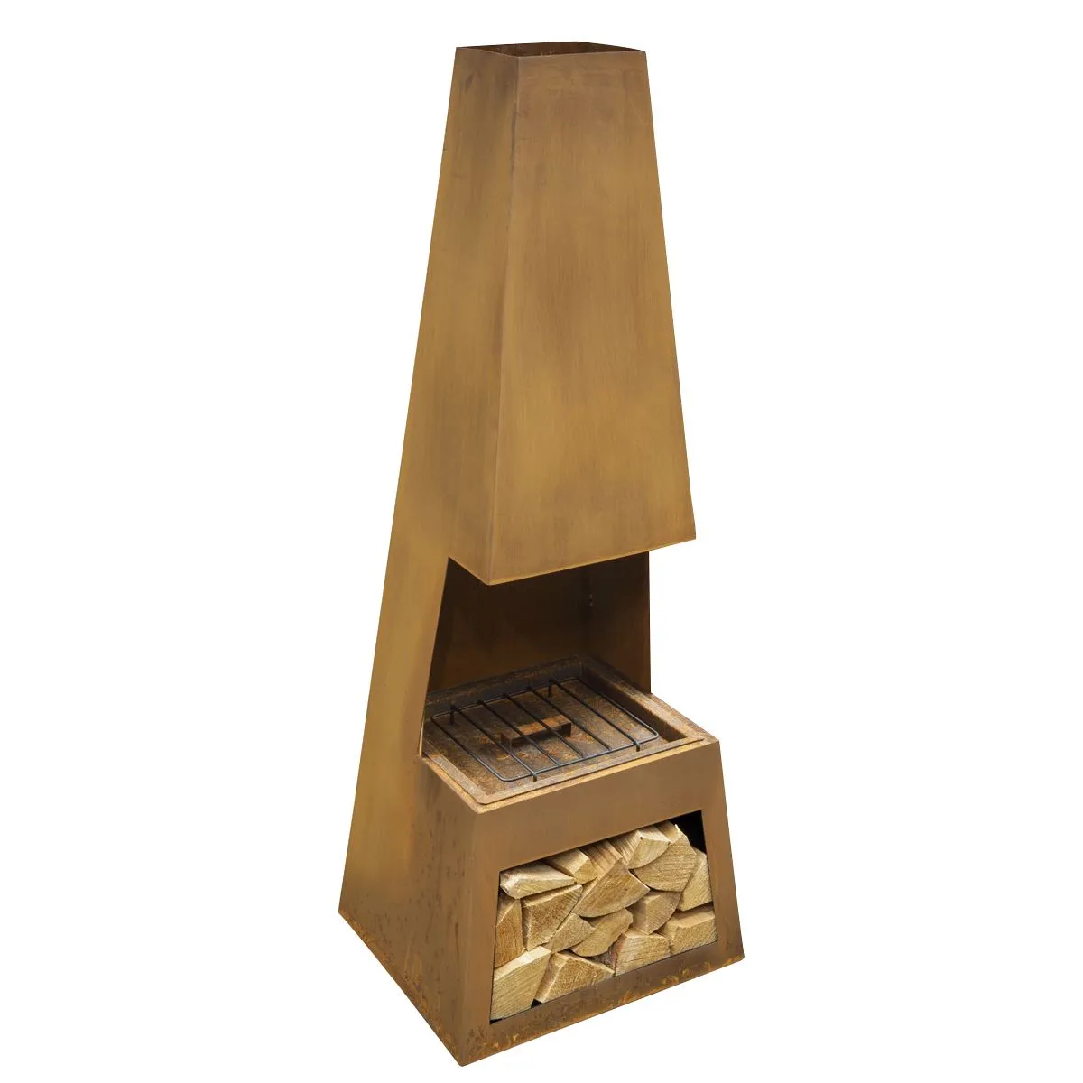 Dellonda Outdoor Chiminea Fireplace Heater Firewood Storage - Corten Steel