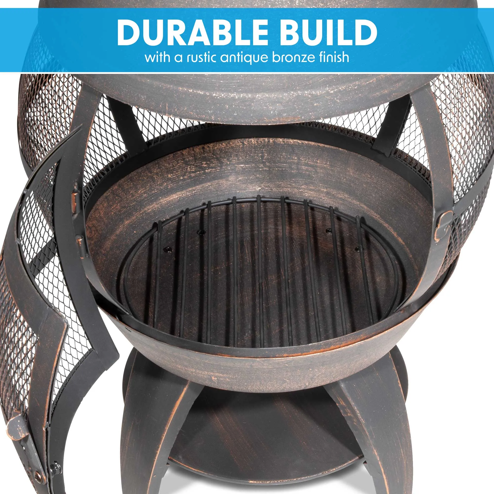 Deluxe 360° Chiminea/Fire Pit/Outdoor Heater - Antique Bronze Finish - DG112