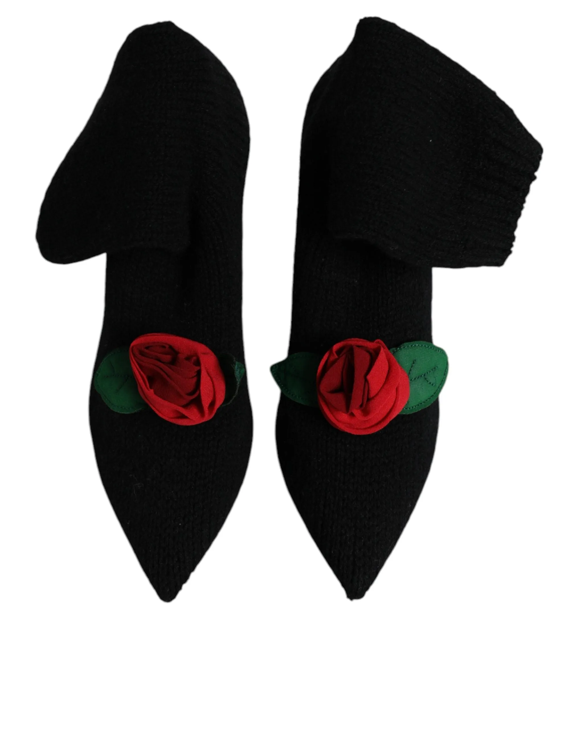 Dolce&Gabbana Women Black Sock Boots Fabric Embellished Mid Calf Pumps Sz EUR 38