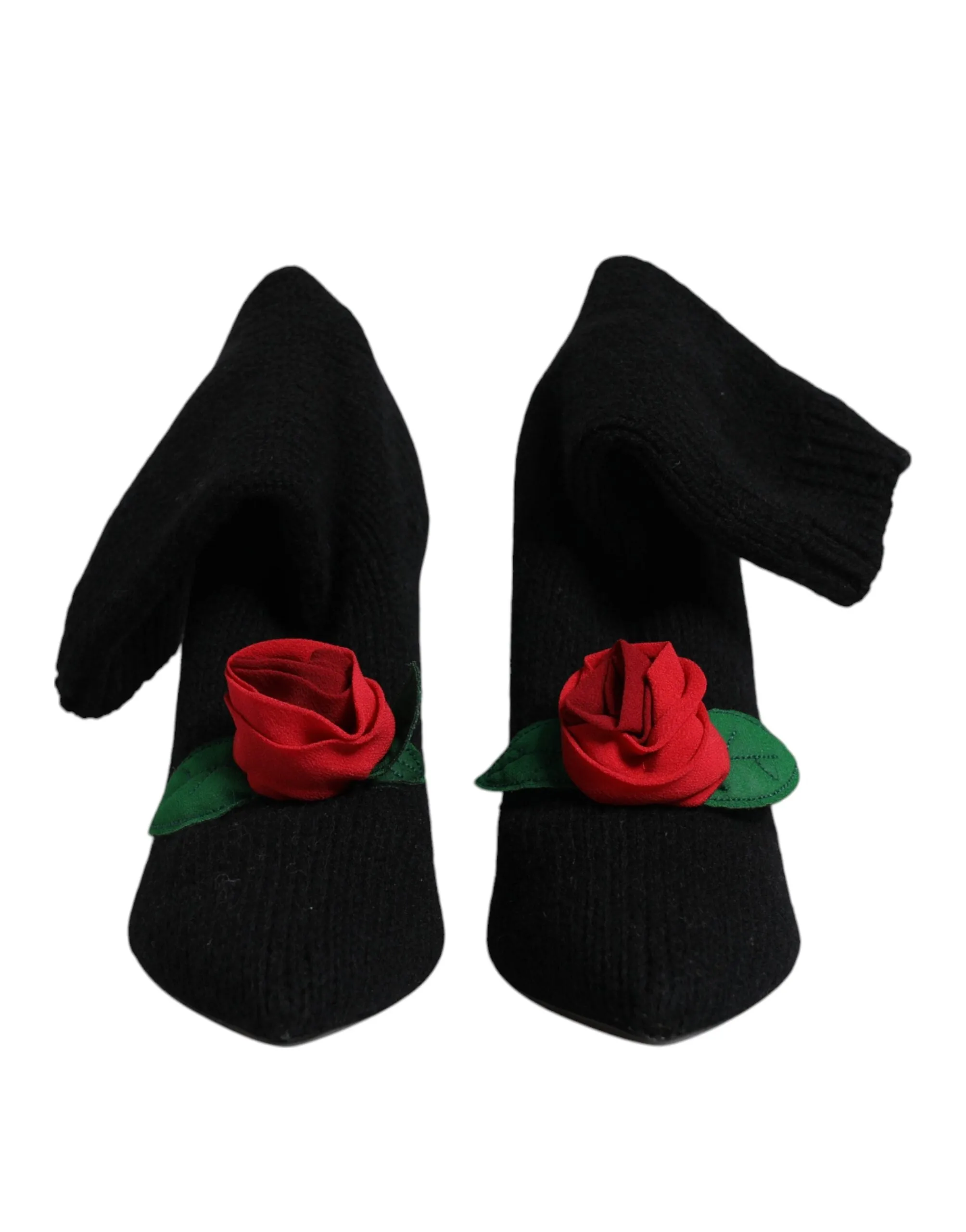 Dolce&Gabbana Women Black Sock Boots Fabric Embellished Mid Calf Pumps Sz EUR 38