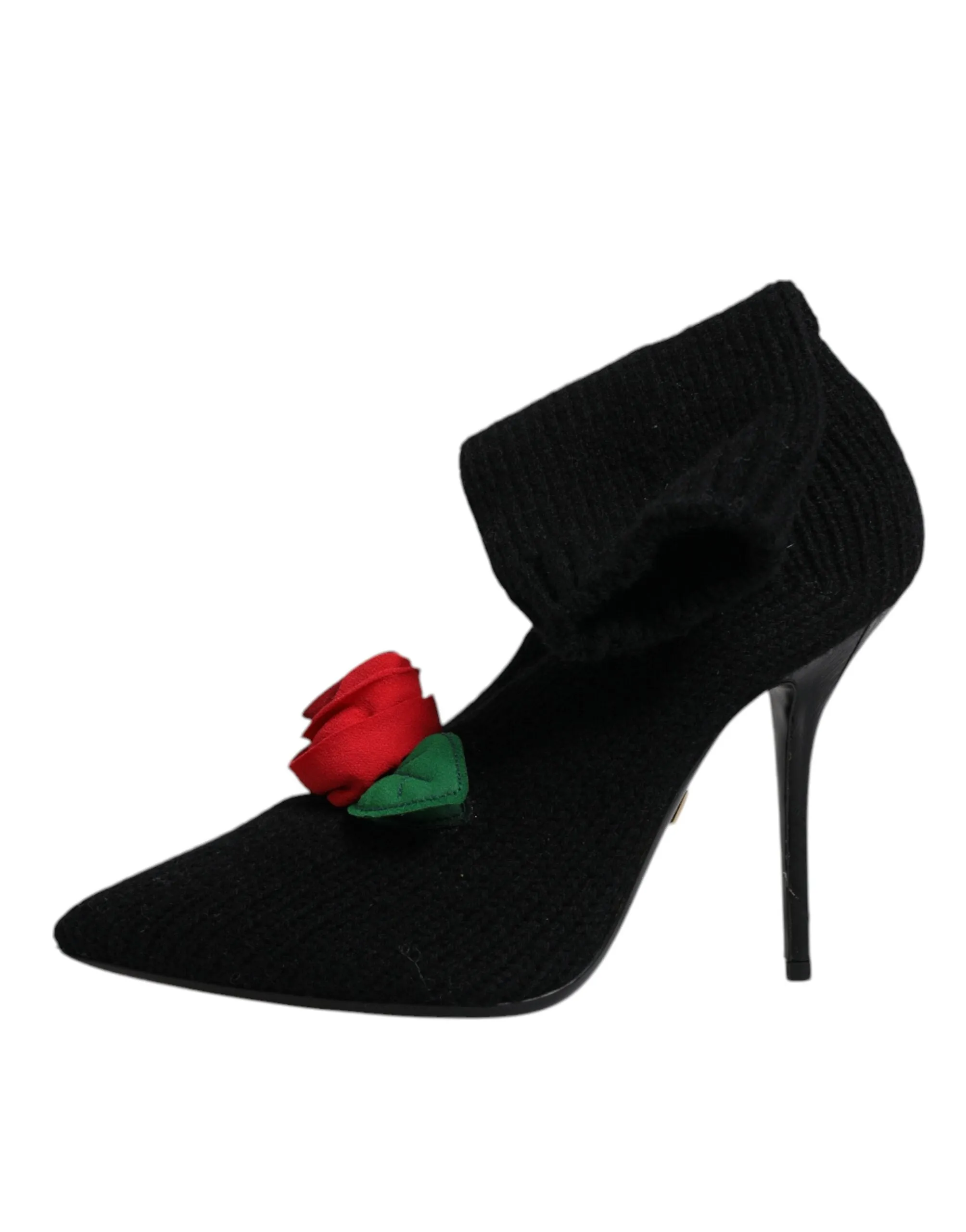Dolce&Gabbana Women Black Sock Boots Fabric Embellished Mid Calf Pumps Sz EUR 38