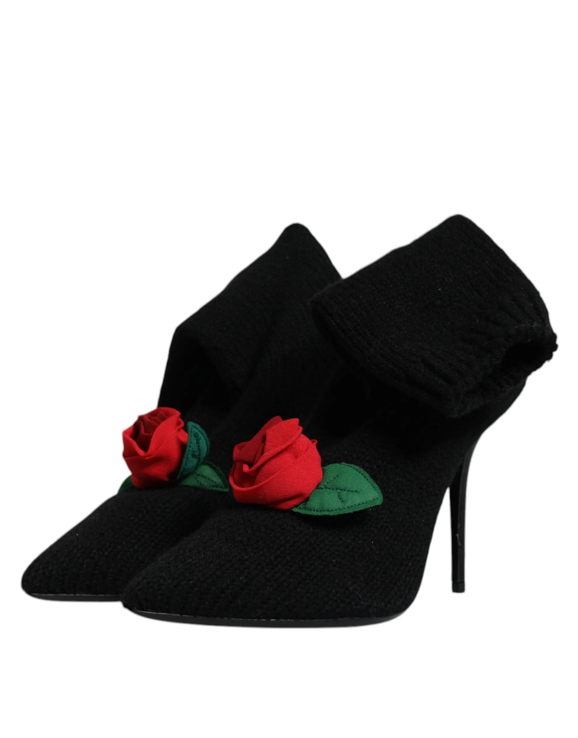 Dolce&Gabbana Women Black Sock Boots Fabric Embellished Mid Calf Pumps Sz EUR 38