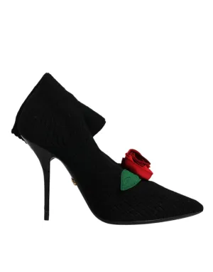 Dolce&Gabbana Women Black Sock Boots Fabric Embellished Mid Calf Pumps Sz EUR 38