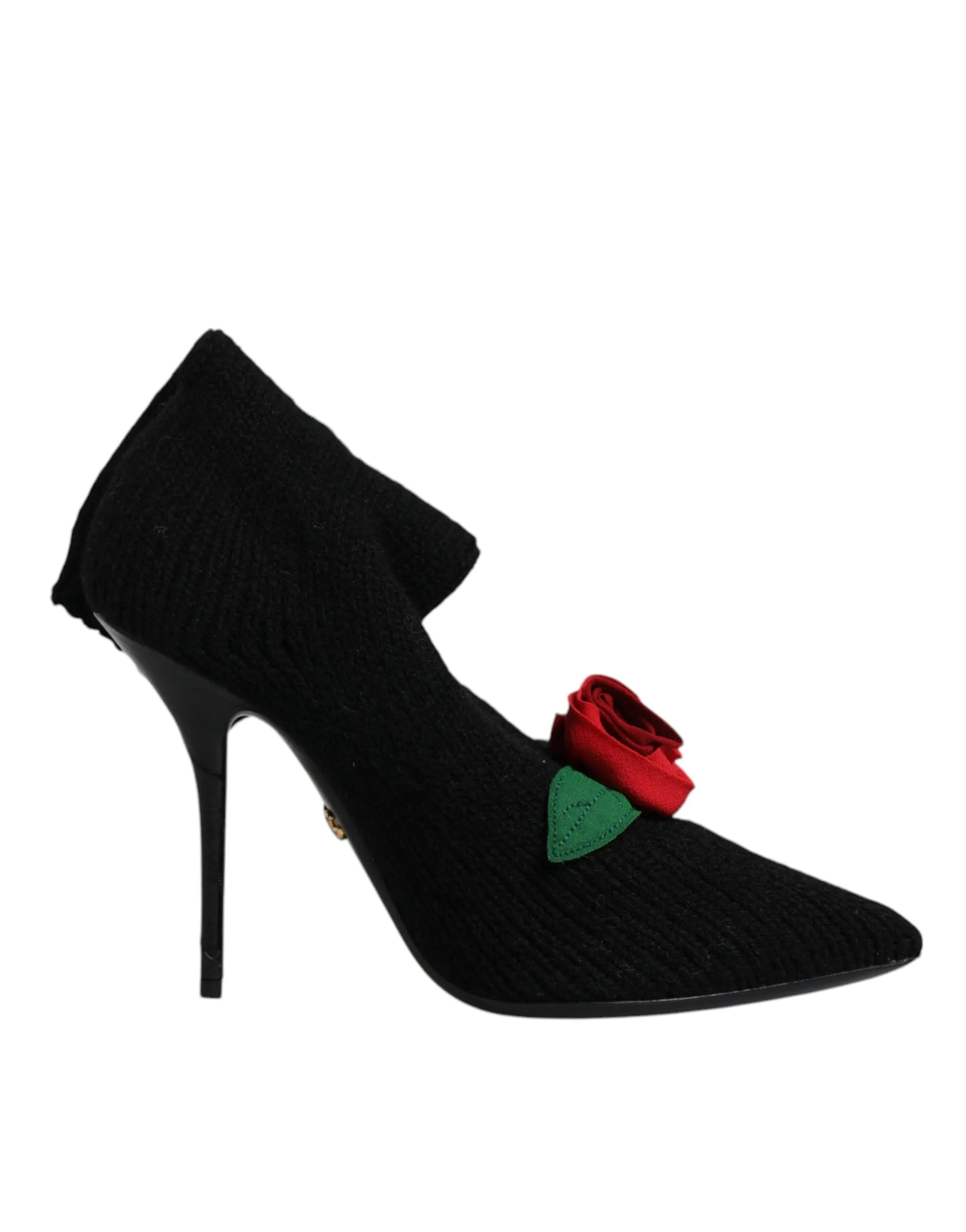 Dolce&Gabbana Women Black Sock Boots Fabric Embellished Mid Calf Pumps Sz EUR 38