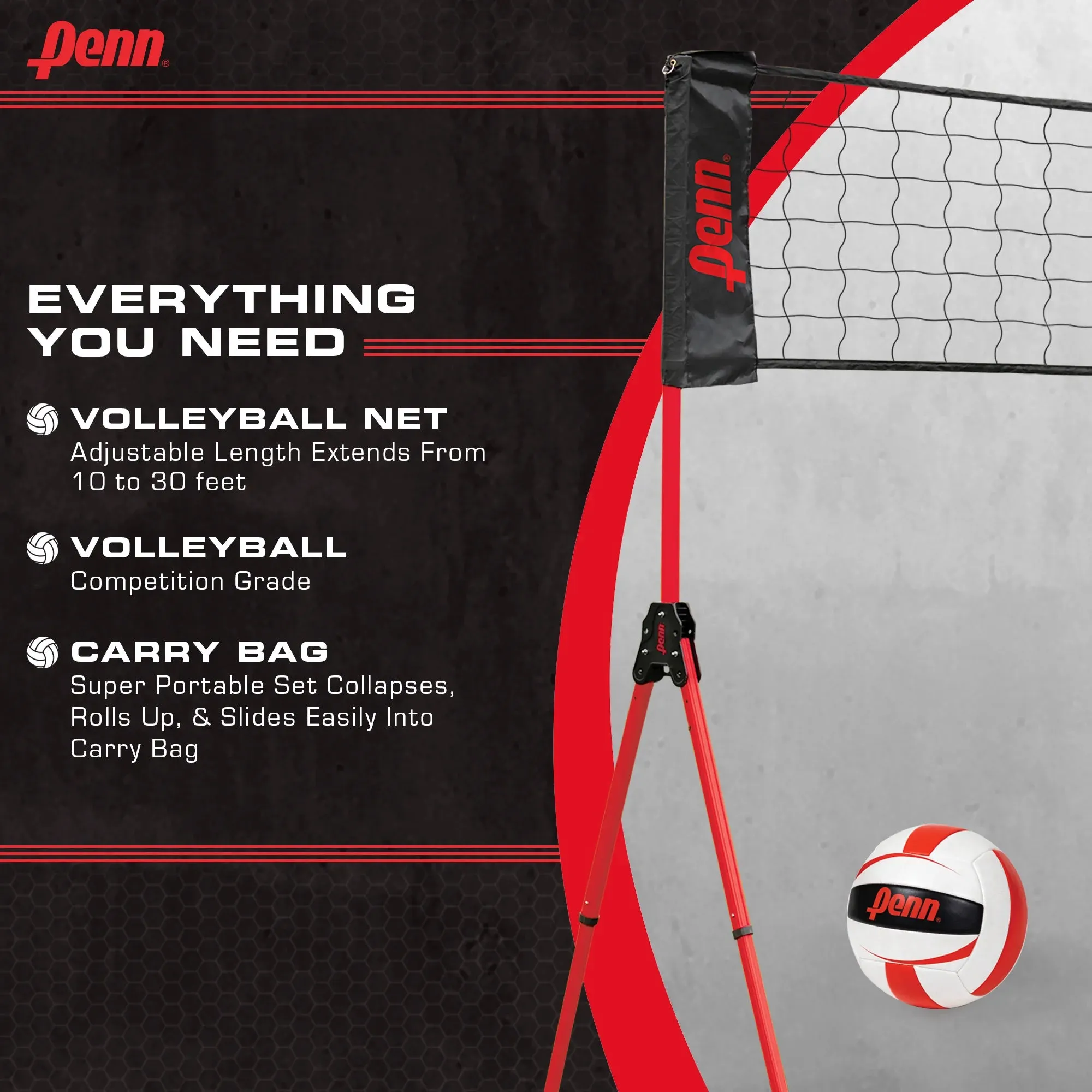 Easy Fit Premium Volleyball Set, Includes Adjustable Net and Ball - Extends from 10 Ft. to 30 Ft. to Fit Your Yard