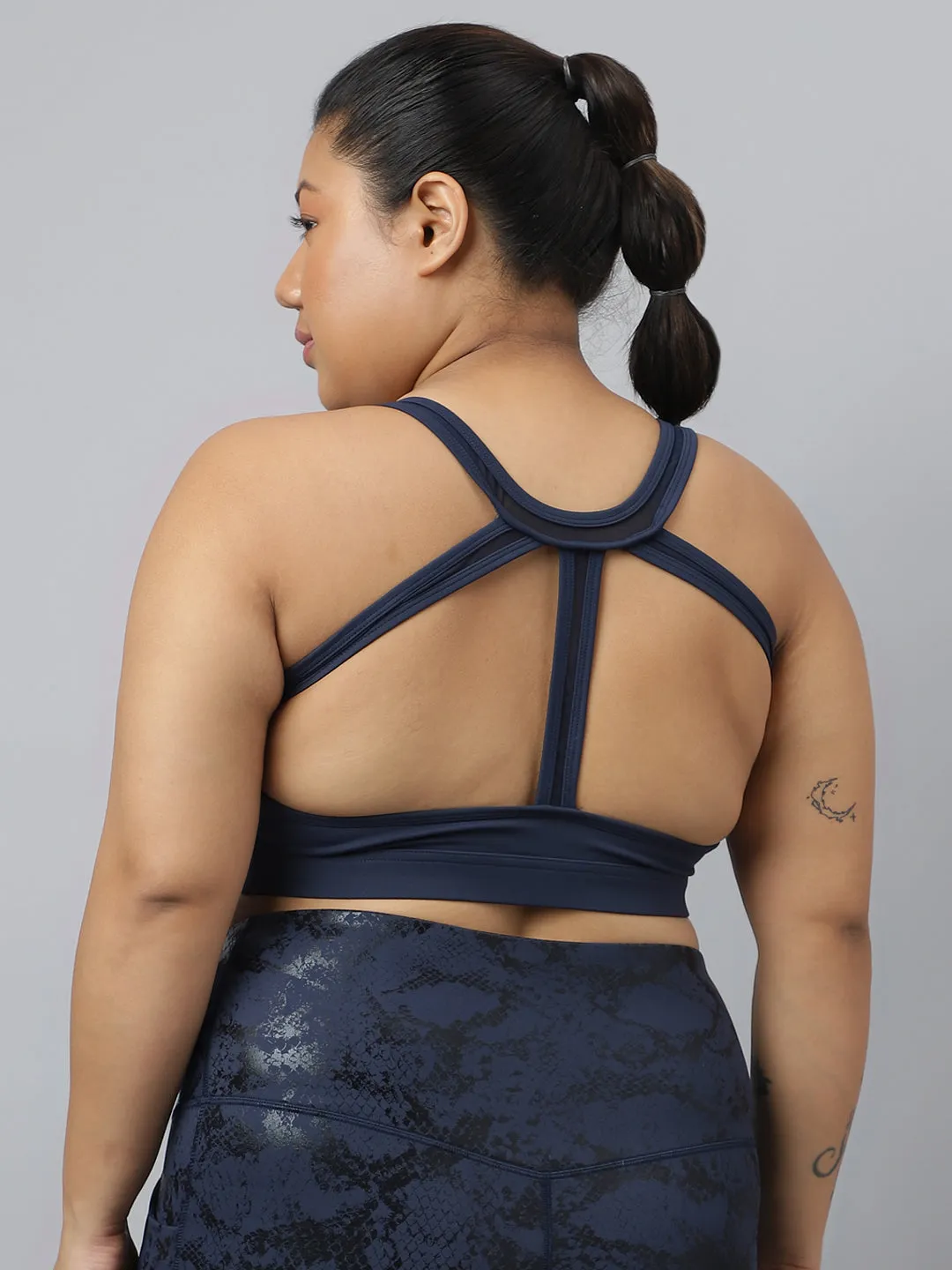 Fikin Plus Size Multi Strap Medium Support Blue Sports Bra