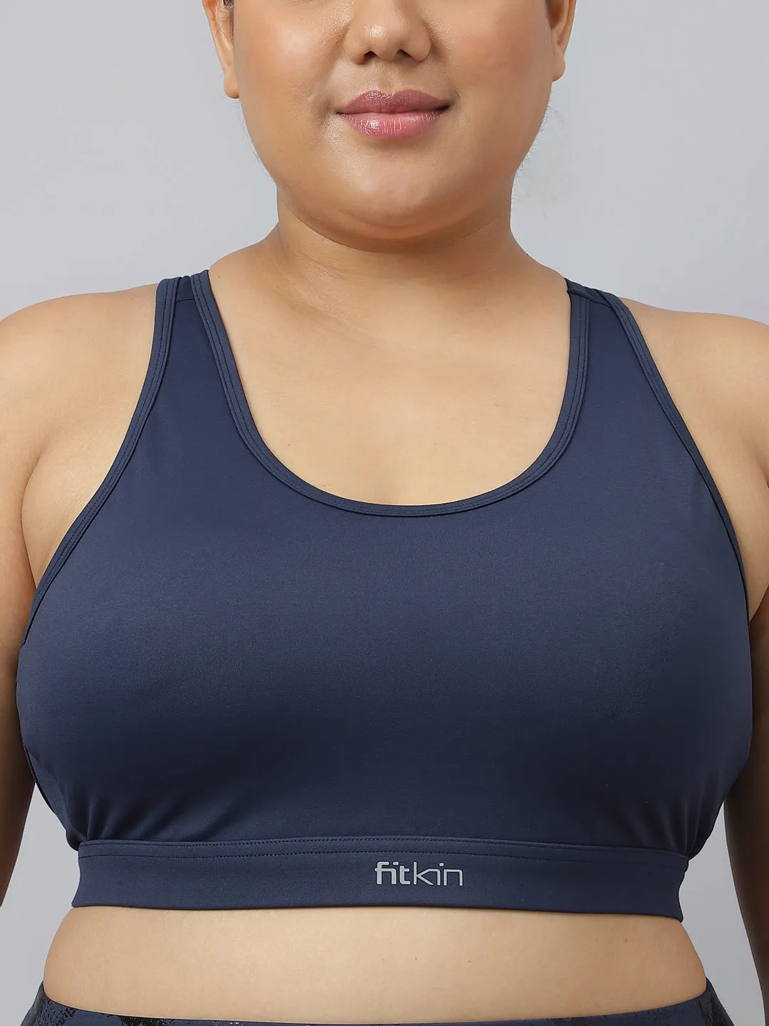 Fikin Plus Size Multi Strap Medium Support Blue Sports Bra