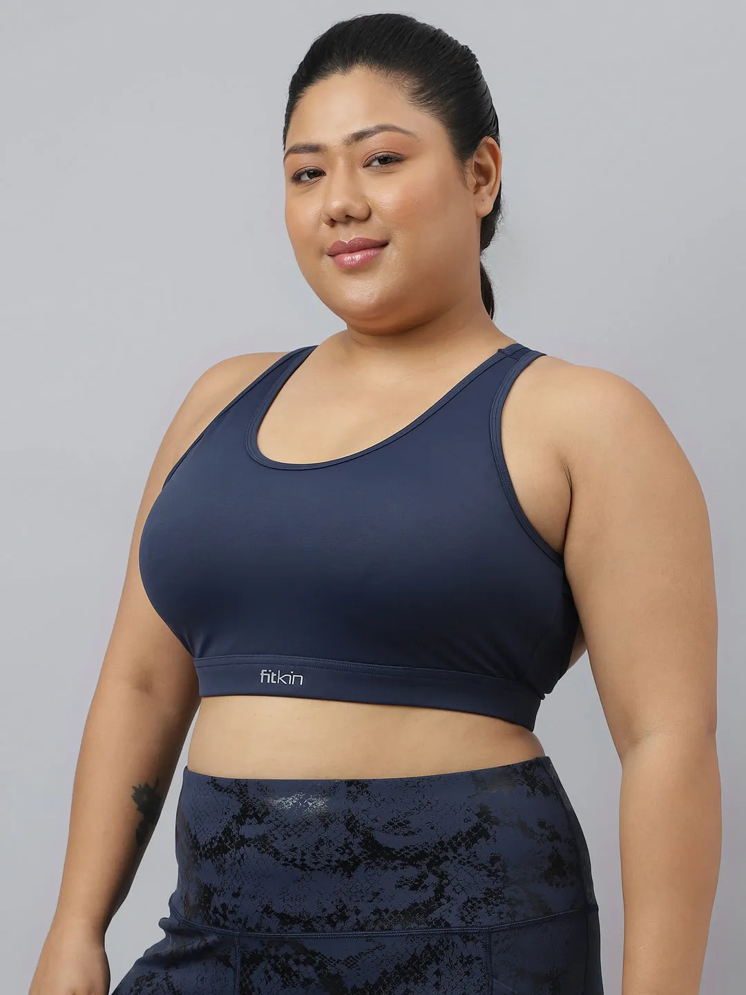 Fikin Plus Size Multi Strap Medium Support Blue Sports Bra