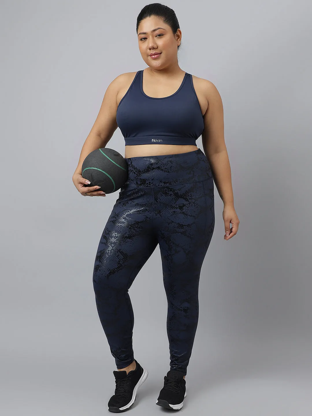 Fikin Plus Size Multi Strap Medium Support Blue Sports Bra