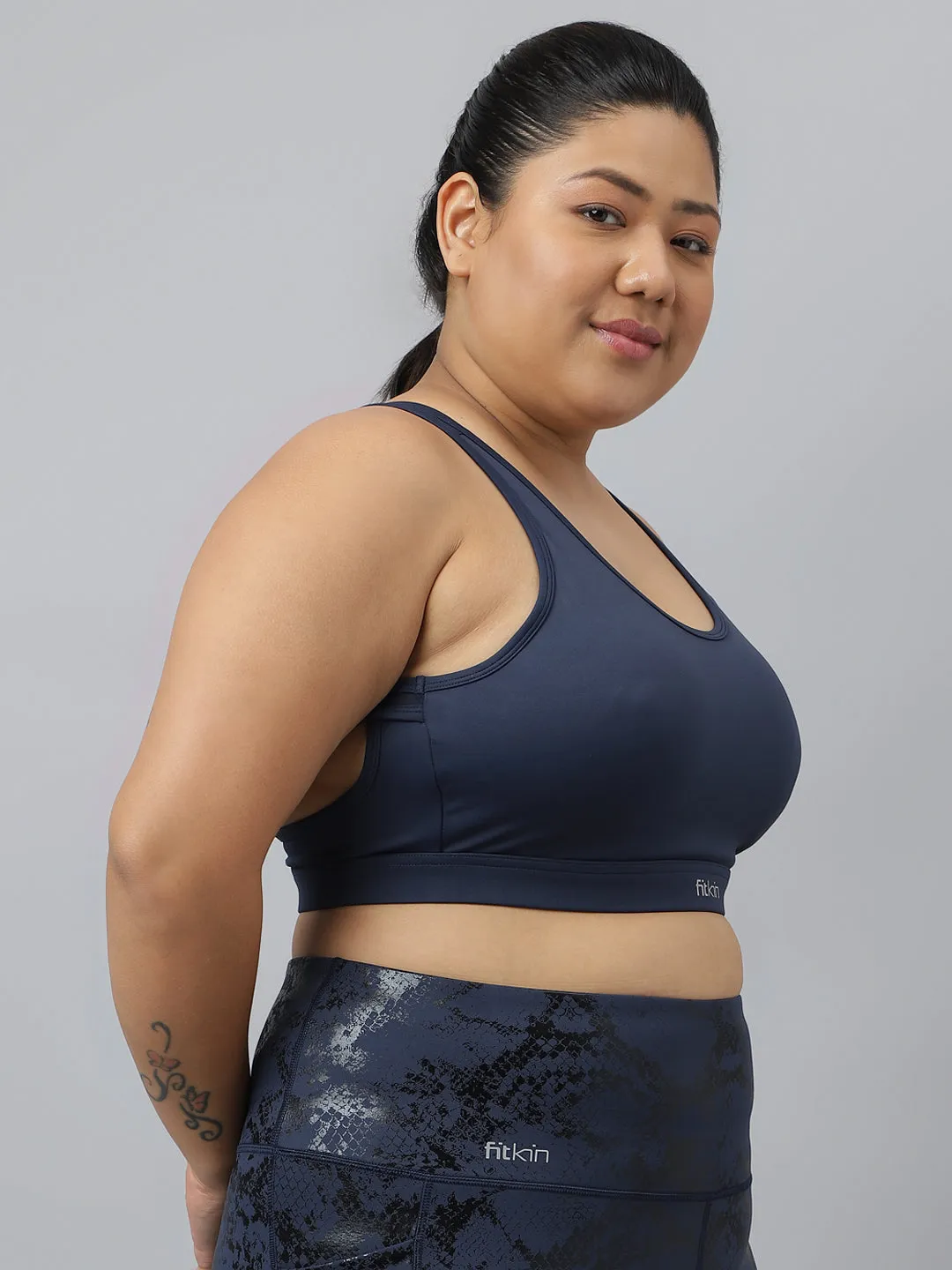 Fikin Plus Size Multi Strap Medium Support Blue Sports Bra