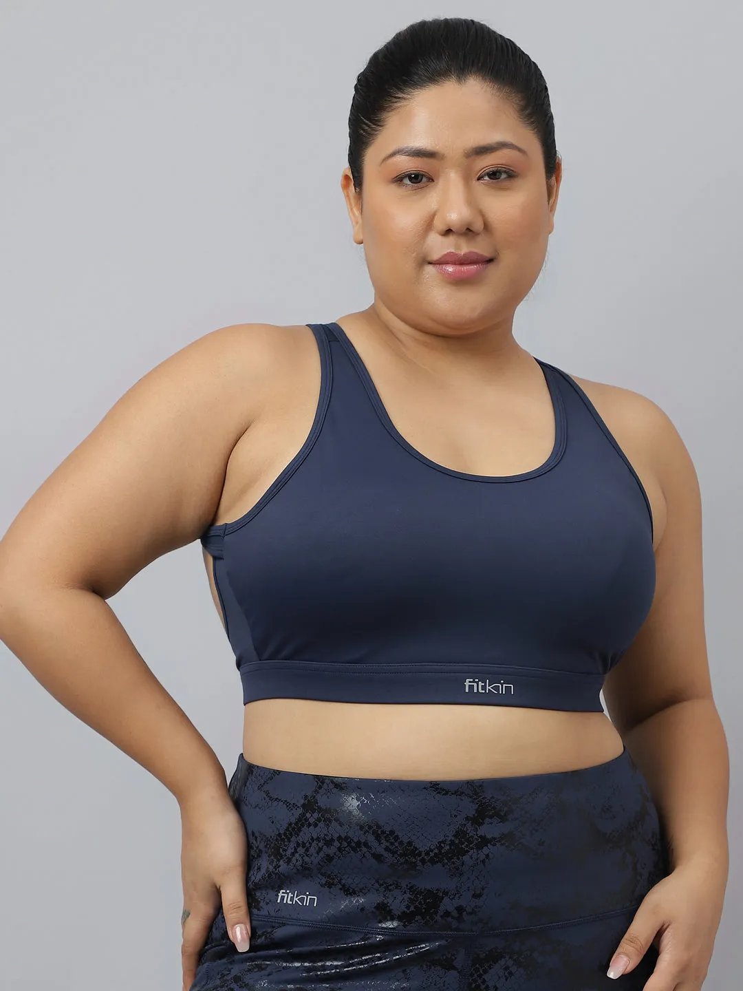Fikin Plus Size Multi Strap Medium Support Blue Sports Bra