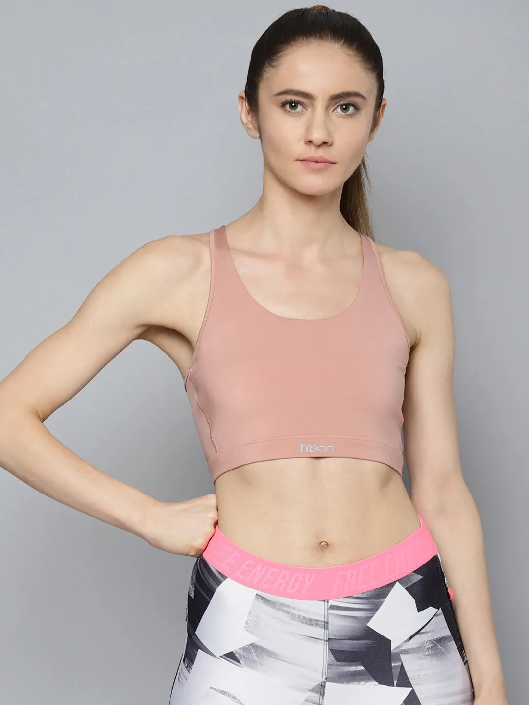 Fitkin Nude Back Laser Cut Design Sports Bra