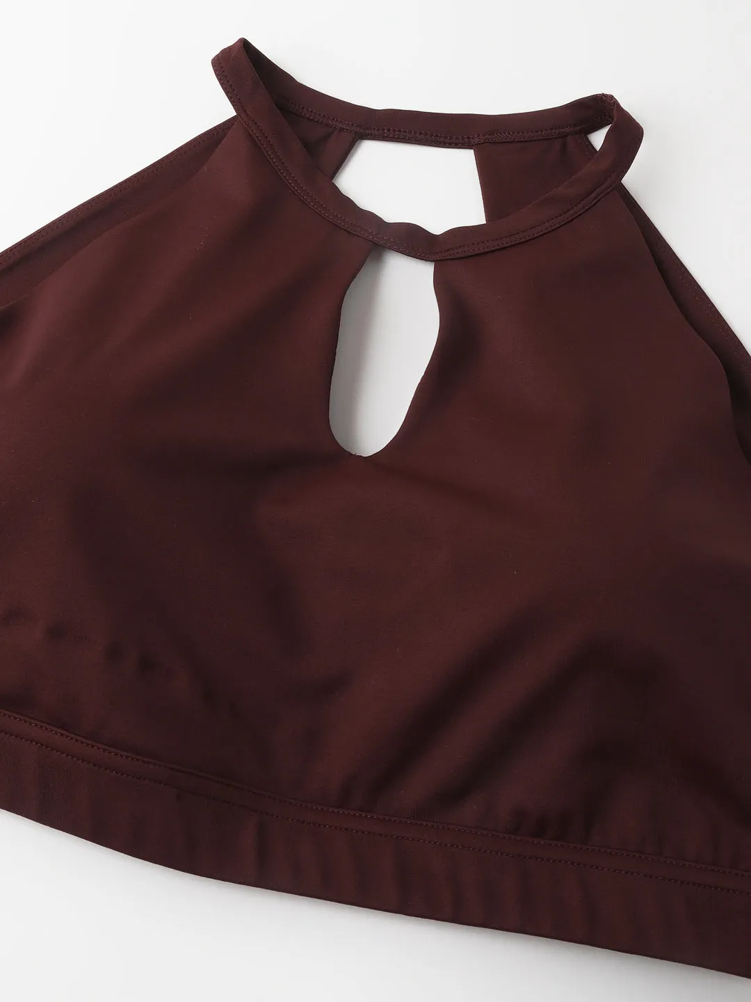 Fitkin Plus Size Halter Neck High Support Chocolate Brown Sports Bra