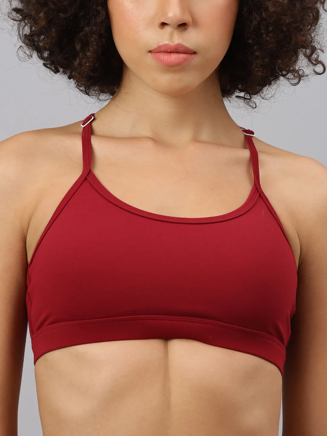 Fitkin Women's Maroon Halter Straps Sports Bra