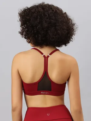 Fitkin Women's Maroon Halter Straps Sports Bra