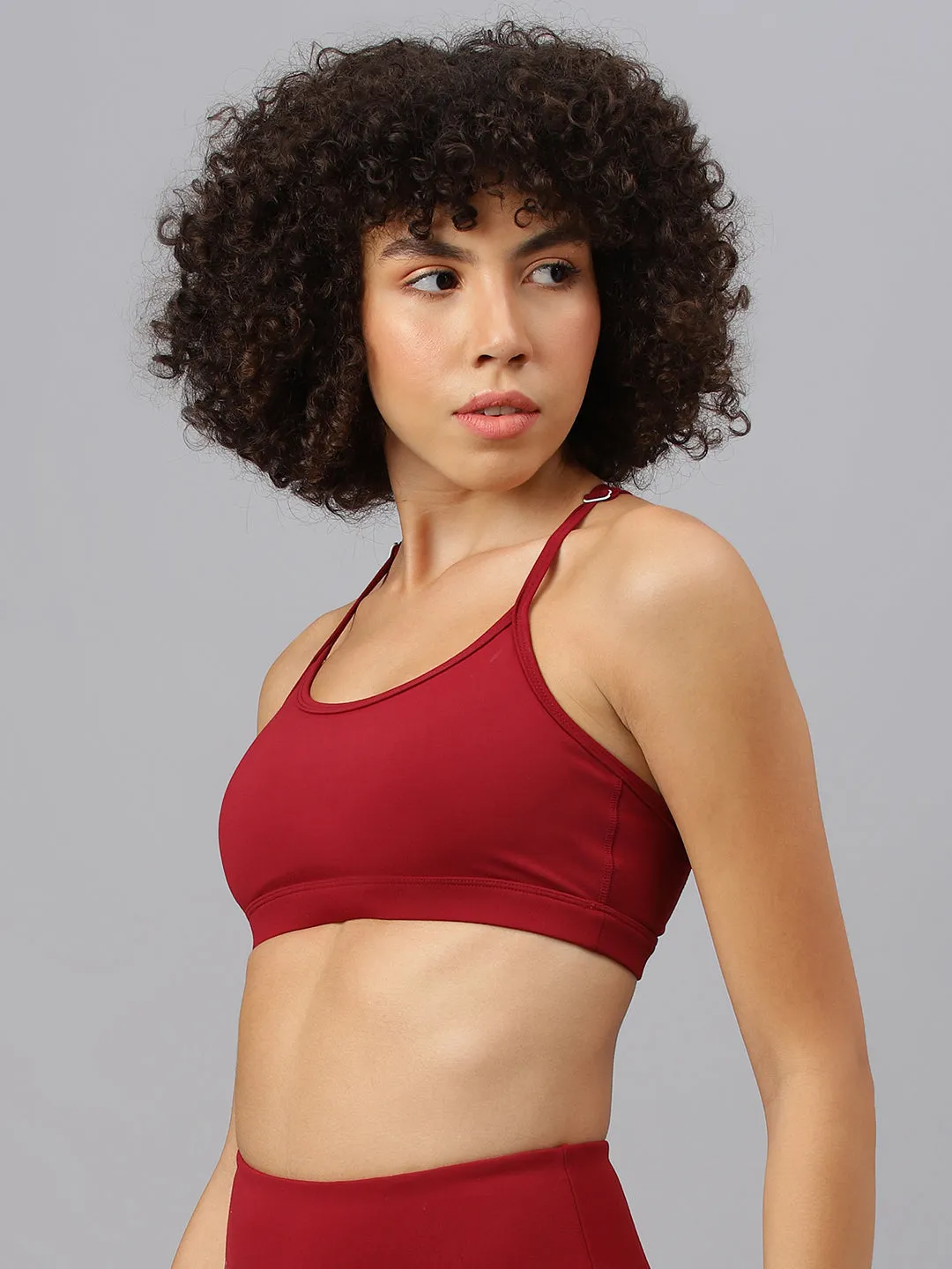 Fitkin Women's Maroon Halter Straps Sports Bra