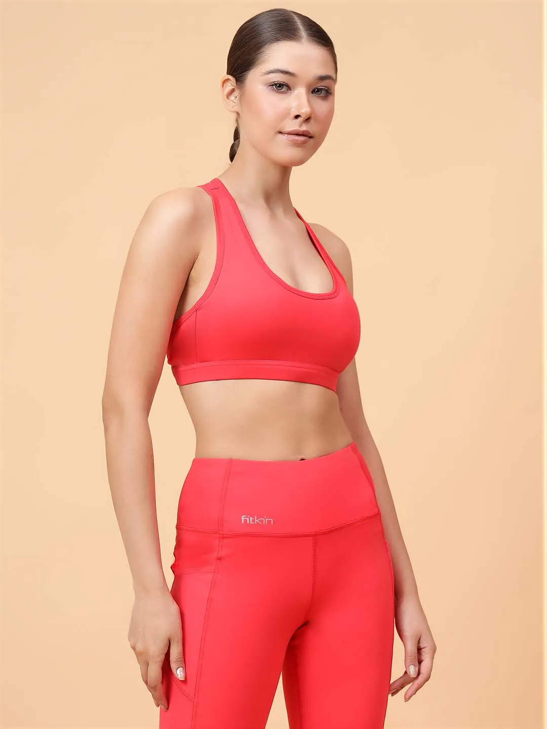 Fitkin Women's Red Back Key Hole Sports Bra