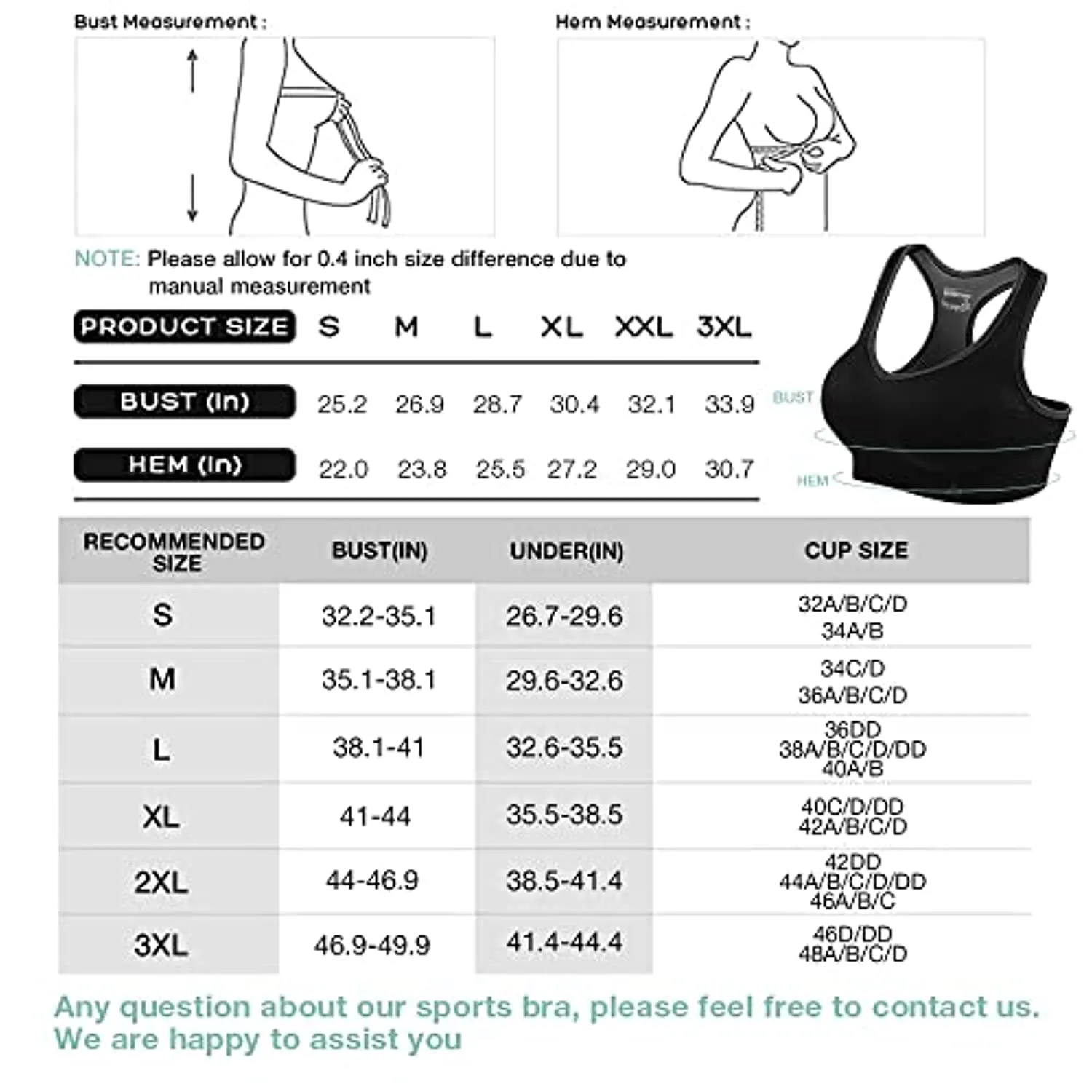 FITTIN Racerback Sports Bras for Women - Padded Seamless High Impact Support for Yoga Gym Workout Fitness