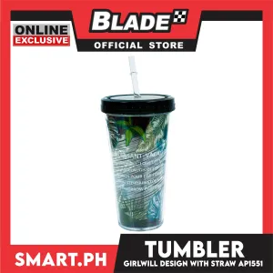 Gifts Tumbler With Straw Girlwill Design 450ml (Assorted Colors) AP1551