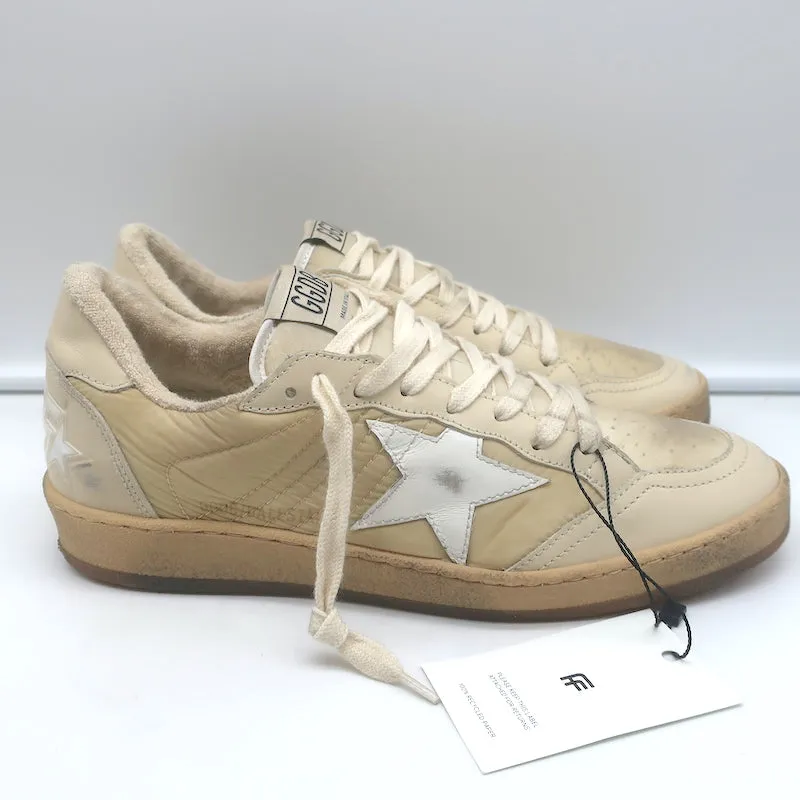 Golden Goose Ballstar Low Top Sneakers Beige Leather-Trimmed Nylon Size 39 NEW