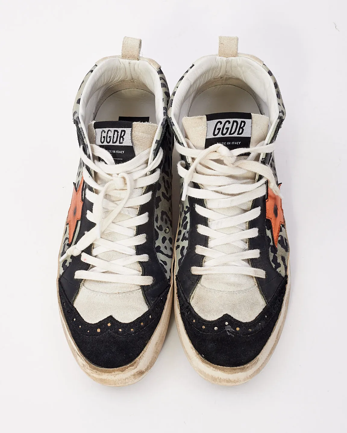 Golden Goose Black & Grey Leopard Suede Mid Star High Rise Sneakers - 38