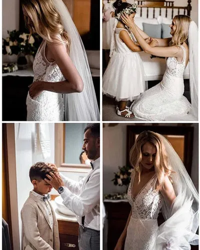 Gorgeous Ivory Lace V-neck Mermaid Country Wedding Dresses | Bridal Gowns, SW274