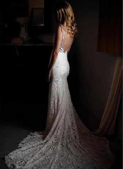 Gorgeous Ivory Lace V-neck Mermaid Country Wedding Dresses | Bridal Gowns, SW274