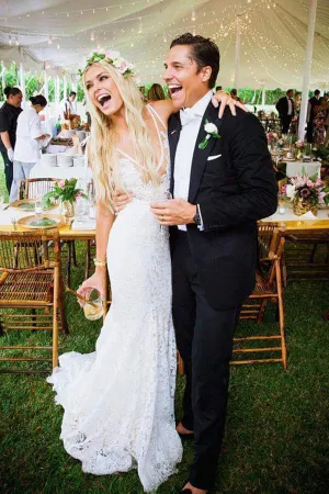 Gorgeous Ivory Lace V-neck Mermaid Country Wedding Dresses | Bridal Gowns, SW274