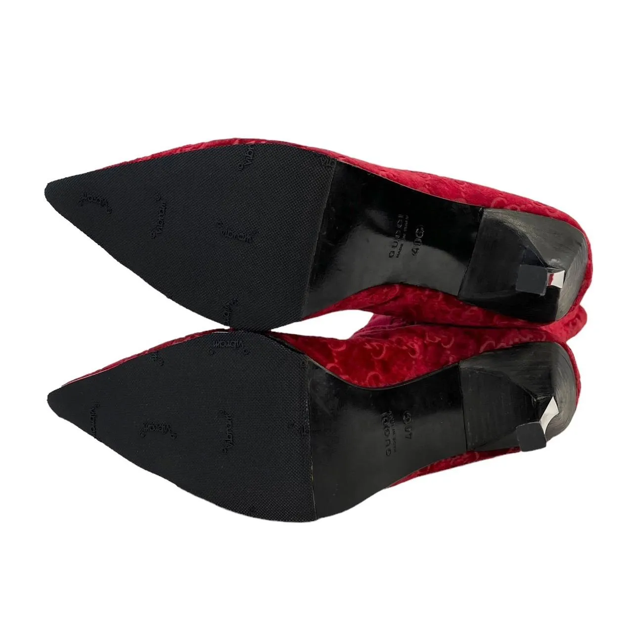 Gucci Red Velour Logo Boots