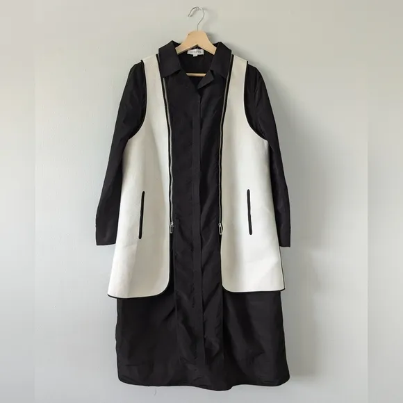 Harper Black White Zip Up Removable Vest Longline Jacket