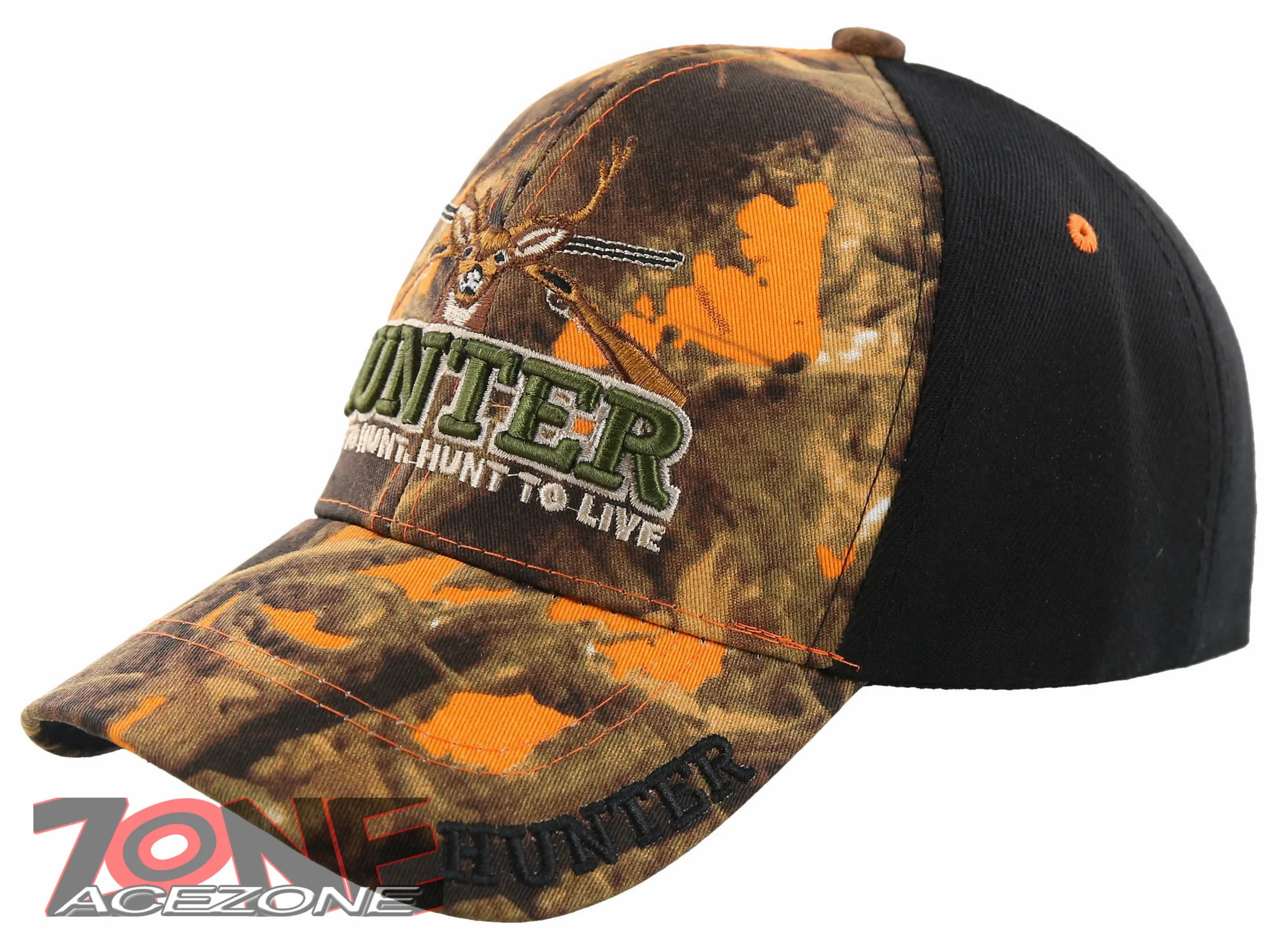 HUNTER LIVE TO HUNT DEER BUCK OUTDOOR SPORTS CAP HAT ORANGE CAMO BLACK