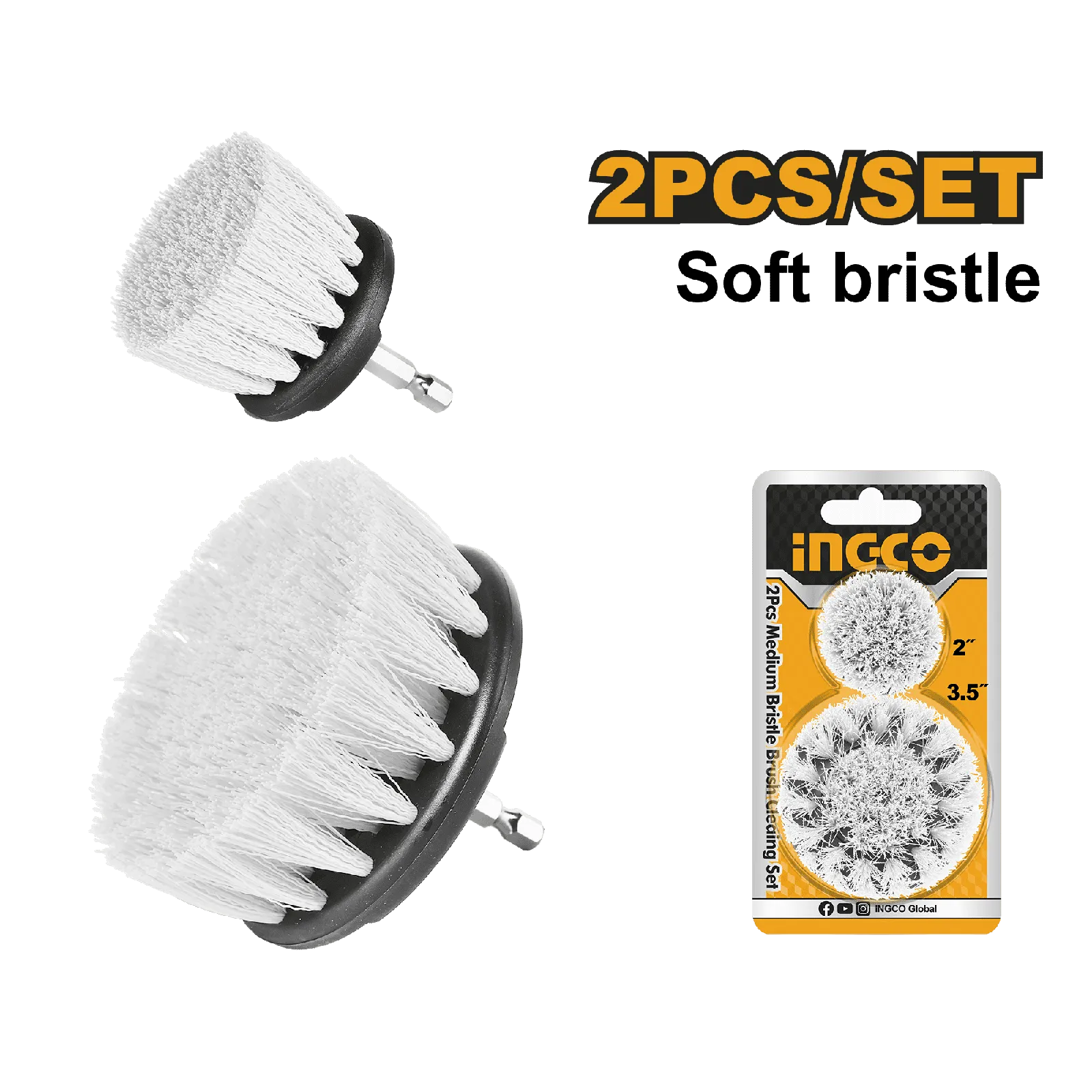 Ingco 2-Pieces Soft Bristle Brush Set - WCBS3235