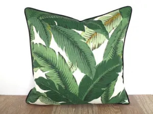 Isla Palm Print Throw Pillow - Green & White Fabric with Black Piping - Various Sizes
